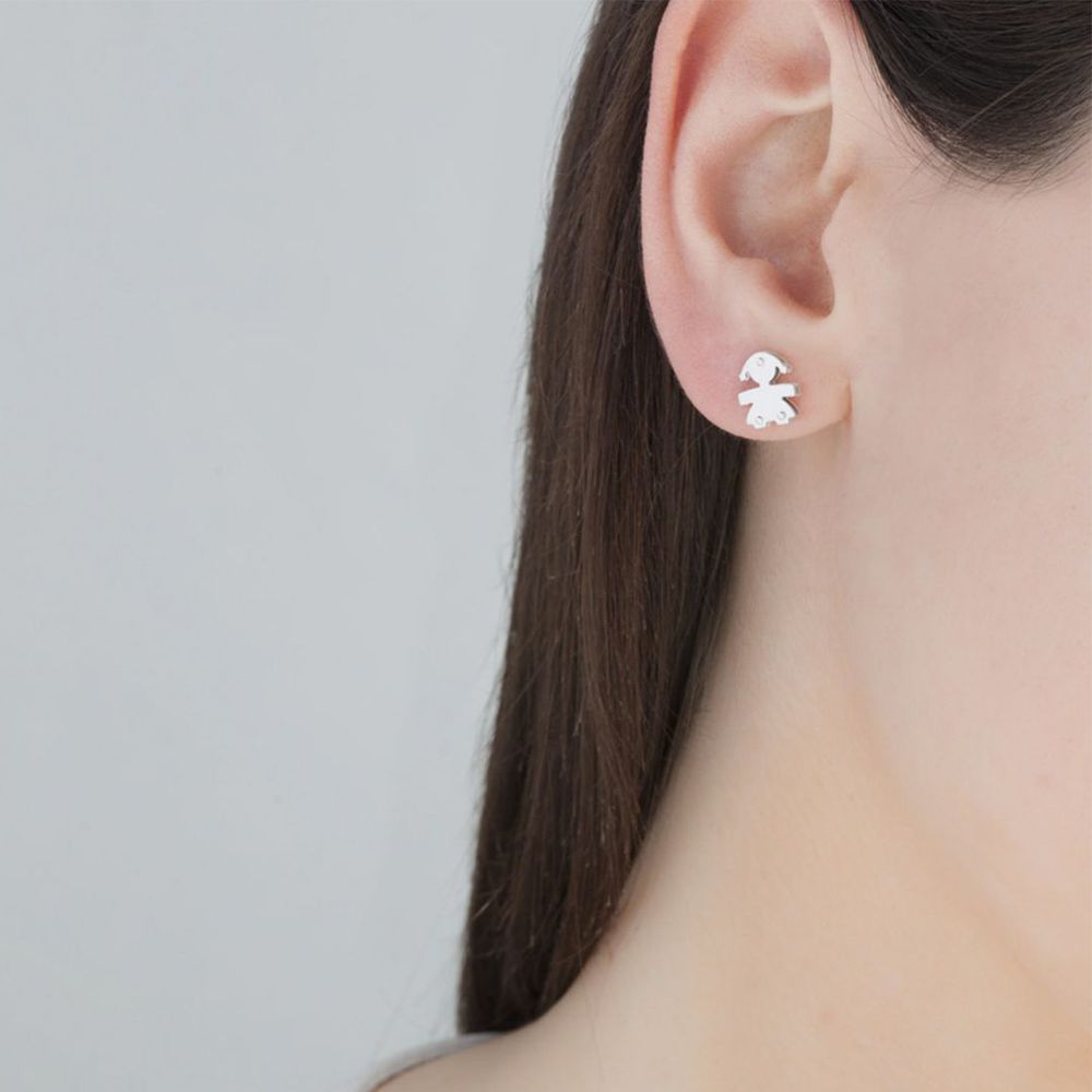 Orecchini Lebebé I Mini Oro Bianco 9 Kt Sagoma Bimba