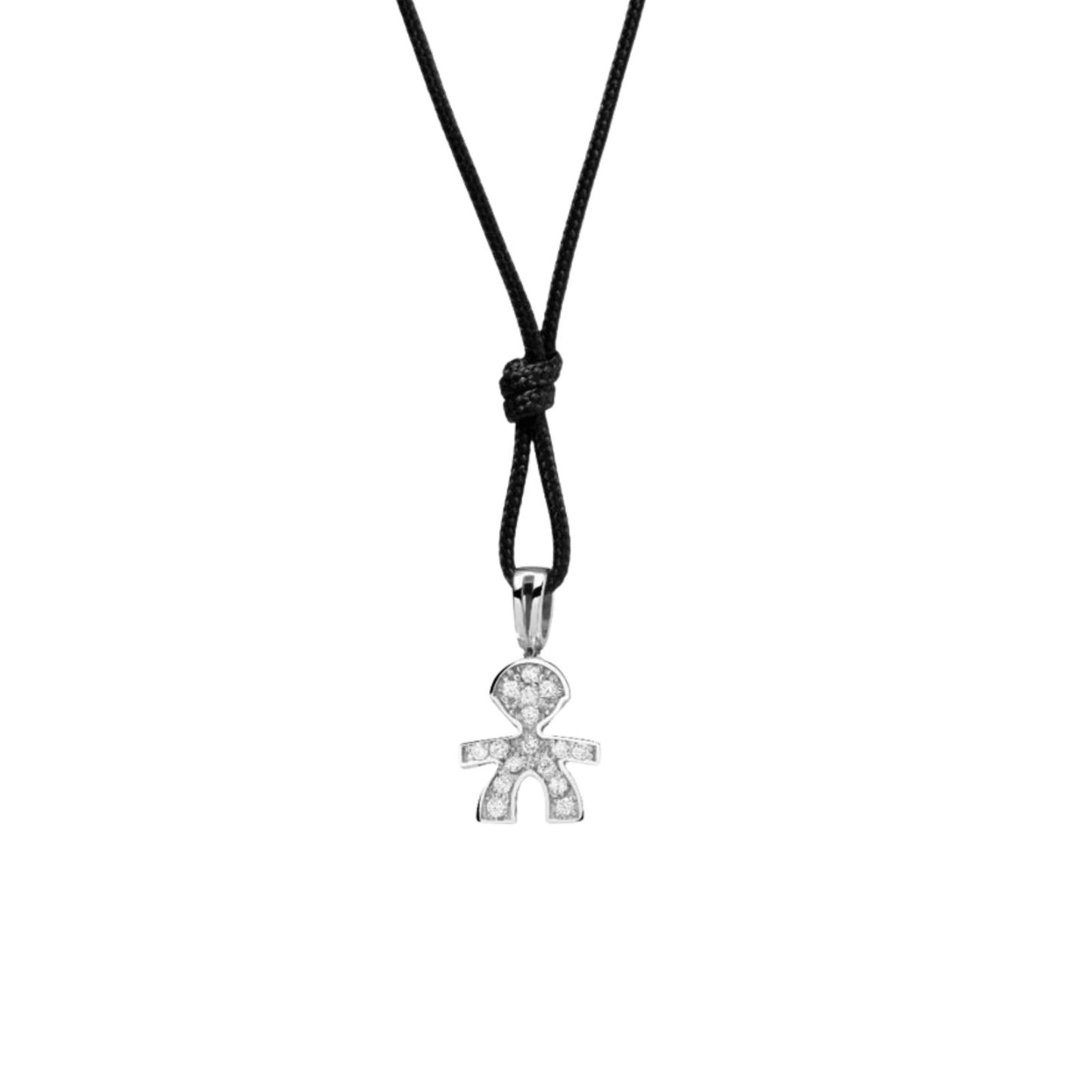 Ciondoli Lebebé I Preziosi Micro Pendente Bimbo Oro Bianco 9 Kt Brillanti Cordino Nero