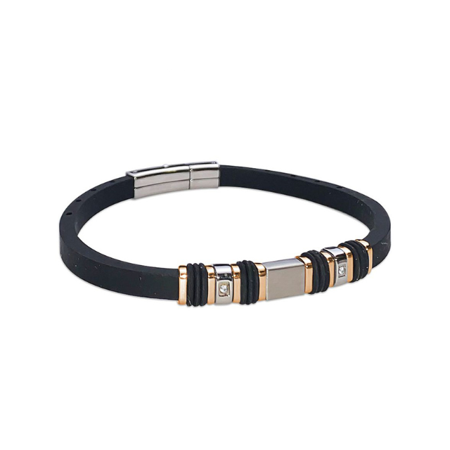Bracciale Boccadamo Man Caucciù Inserti Centrali Pvd Oro Rosa Acciaio e Cristalli