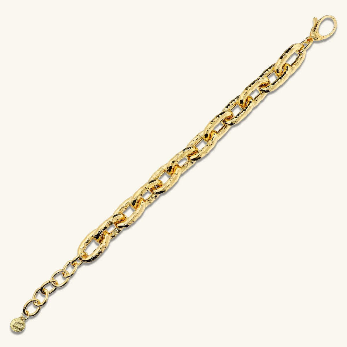 Bracciale Etrusca Gioielli Lega Golden Placcata Oro Maglie Ovali Martellate