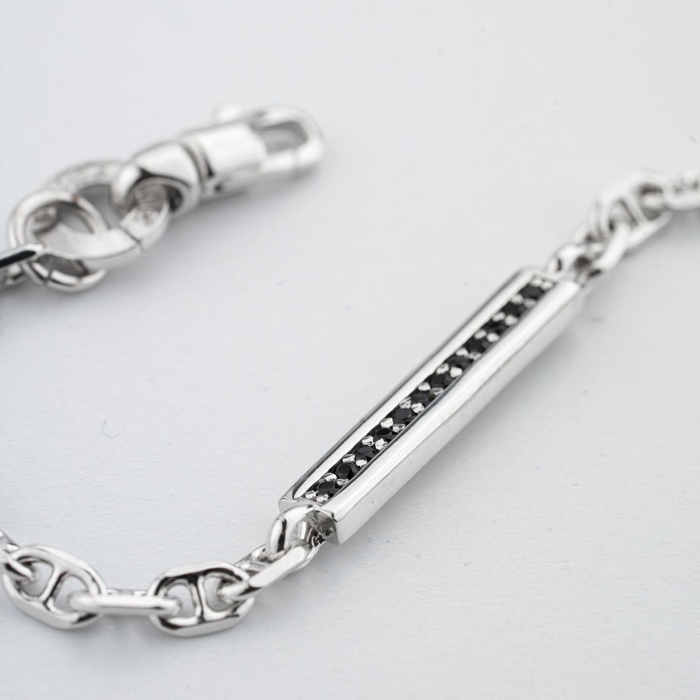Bracciale Boccadamo Man Argento Maglia Marinara Piastrina Laterale Zirconi Neri