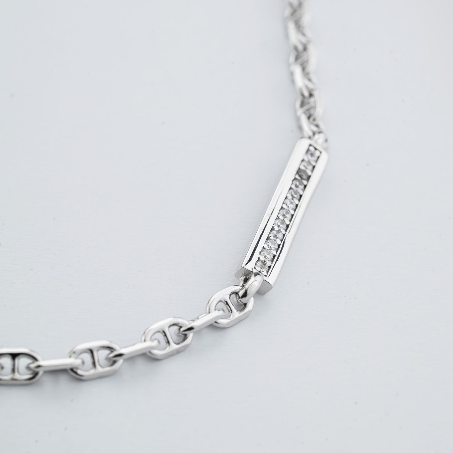 Bracciale Boccadamo Man Argento Maglia Marinara Piastrina Laterale Zirconi