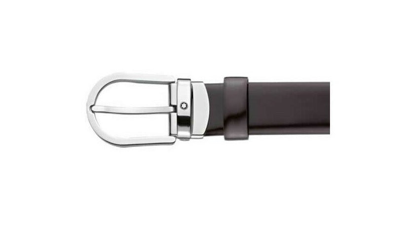 Cinture Montblanc Classic Line Cintura Fibbia Ardiglione Finitura Palladio Lucida Pelle Marrone