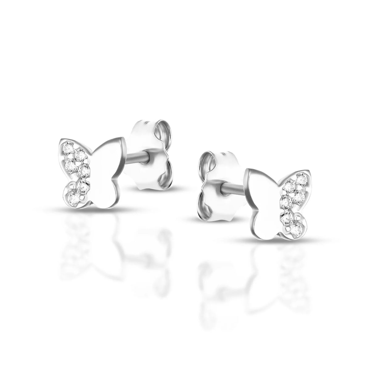 Orecchini Lobo Dana Twinki Oro Bianco 9 Kt Farfalle Con Zirconi