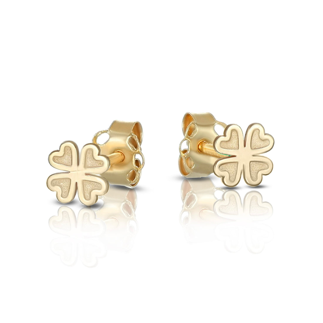 Orecchini Lobo Dana Baby Oro Giallo 9 Kt Quadrifoglio Satinato