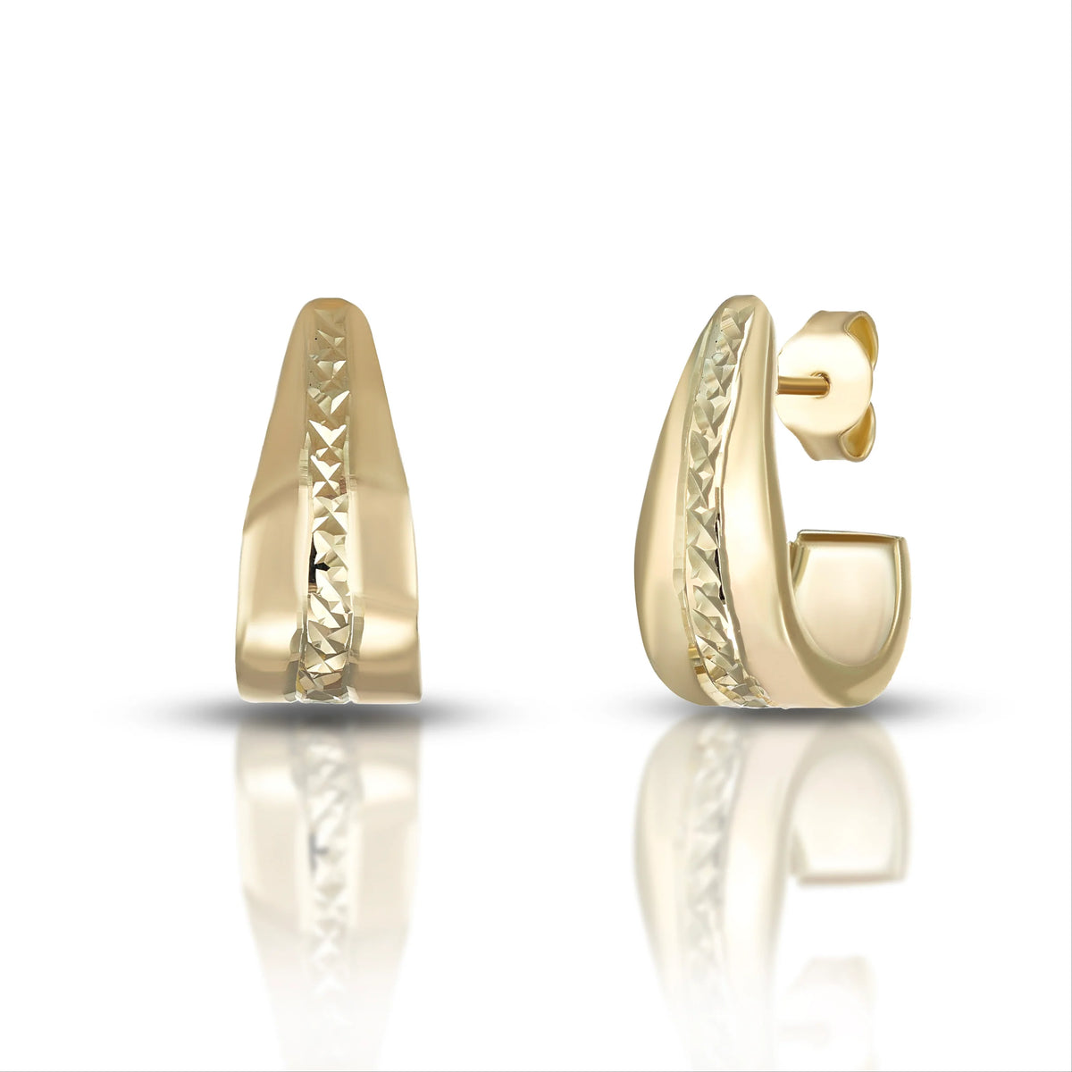 Orecchini Avvolgilobo Dana Oro Giallo 9 Kt con Riga Centrale Lavorazione Diamantata