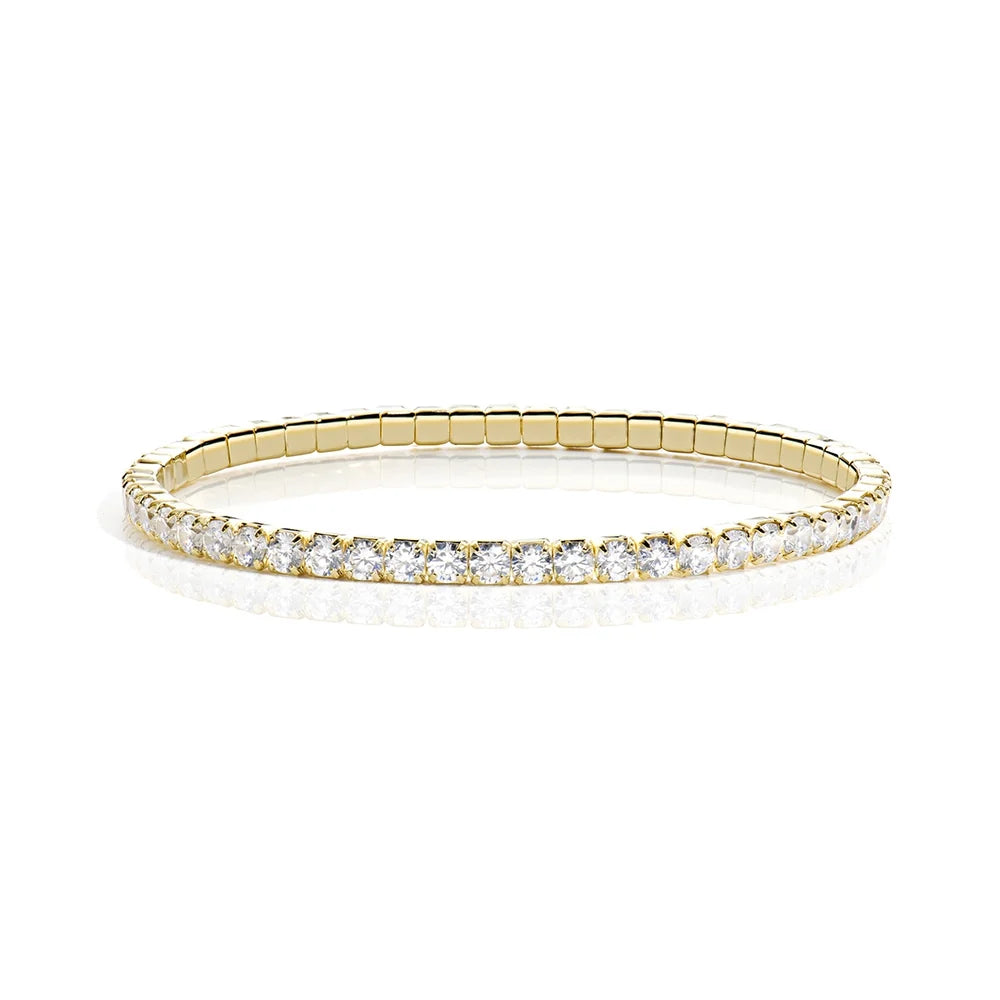 Bracciale Amen Elasticizzato Ottone Pvd Oro Placcato 18 Kt Tennis Con Cristalli
