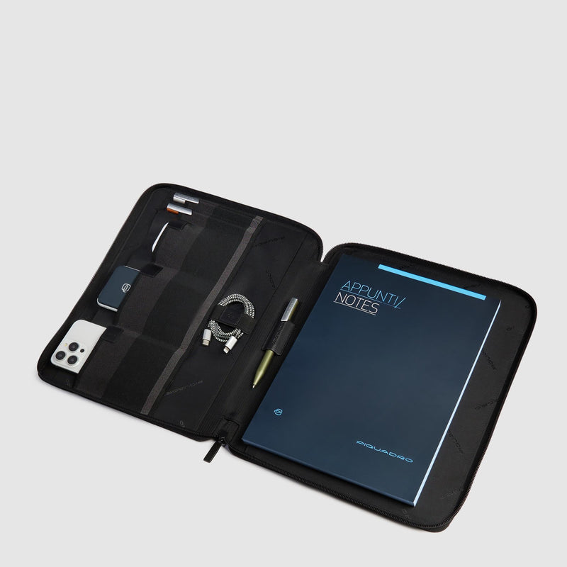 Portablocchi Piquadro S136 Portablocco Formato A4 Portapenne Tessuto Inserto Pelle Nera