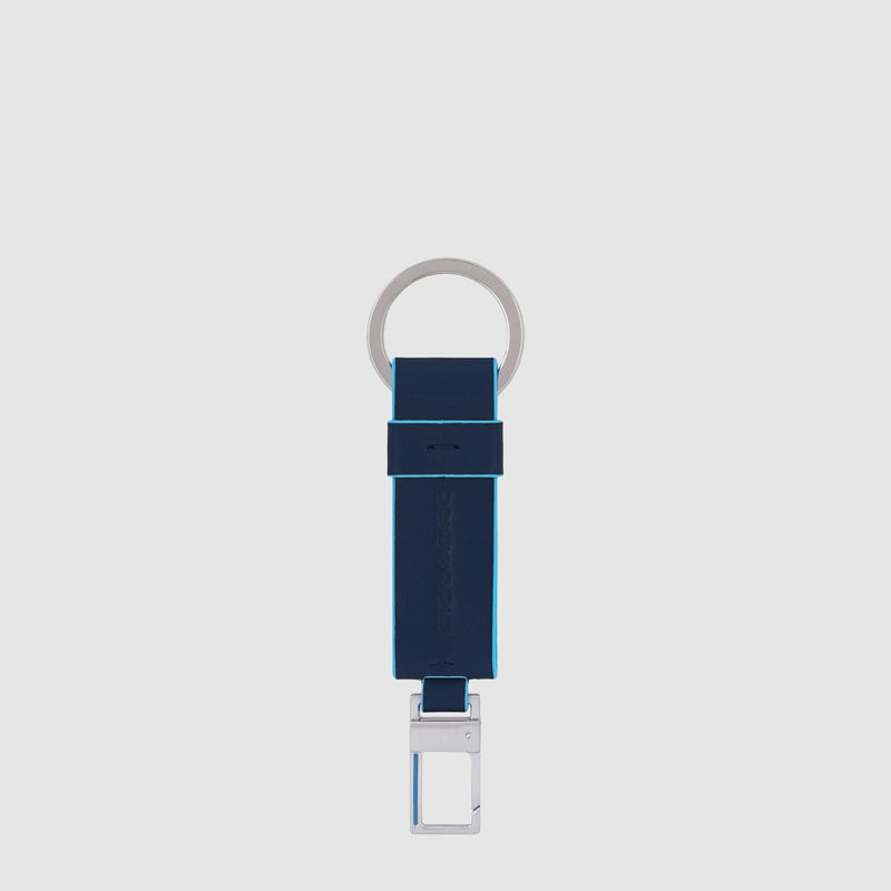 Portachiavi Piquadro B2 Moschettone Anelli Pelle Blu