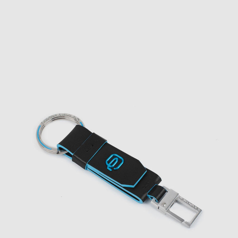 Portachiavi Piquadro Blue Square Con Inserto In Pelle Nera