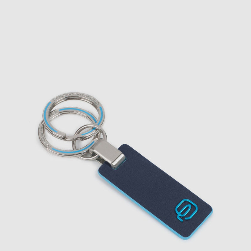 Portachiavi Piquadro Blue Square Con 2 Brisé Inserto Pelle Blu
