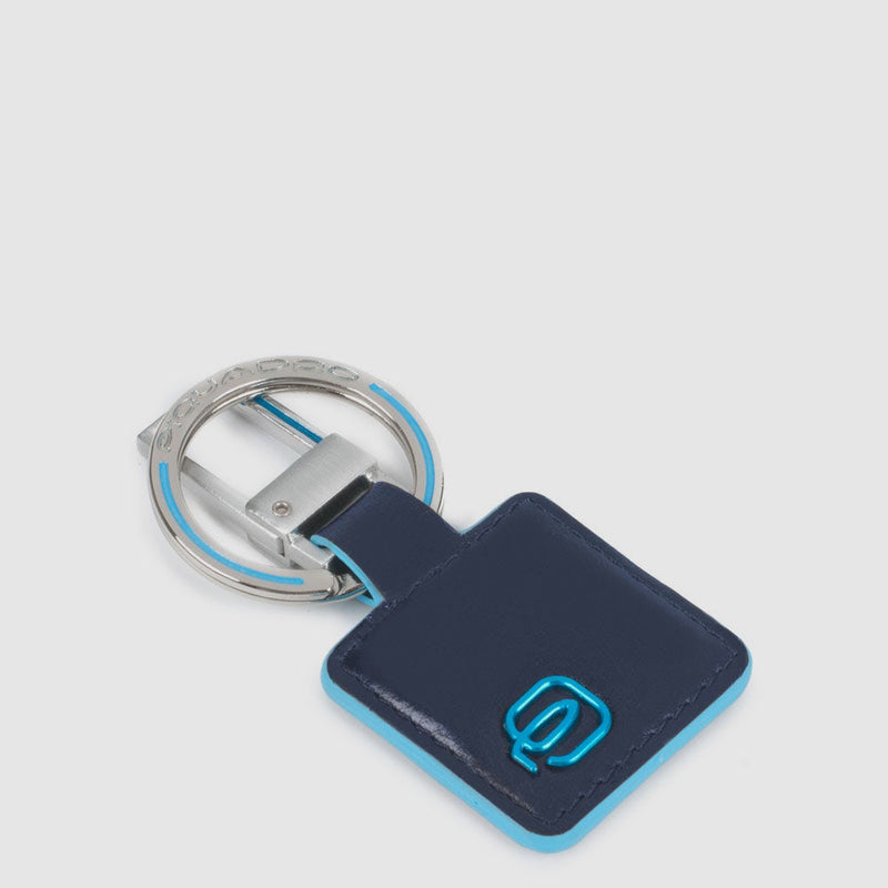 Portachiavi Piquadro Blue Square Inserto Quadrato Pelle Blu Brisé Moschettone Rettangolare