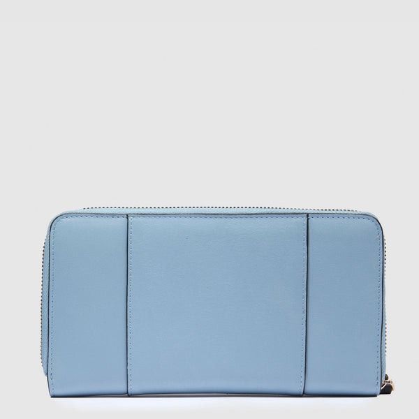 Portafogli Piquadro Portafoglio Donna Quattro Soffietti Chiuso Zip Pelle Azzurra