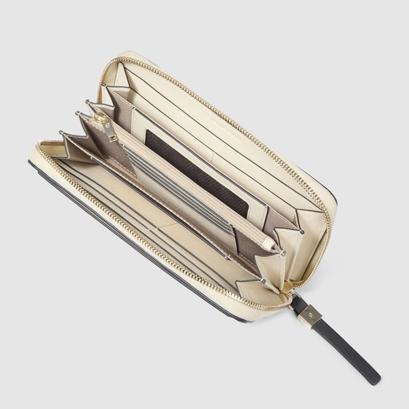 Portafogli Piquadro Portafoglio Donna Quattro Soffietti Chiuso Zip Pelle Bianca