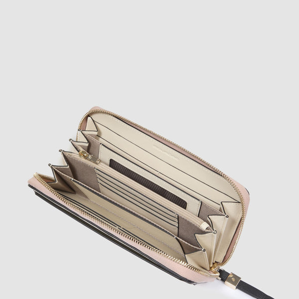 Portafogli Piquadro Portafoglio Donna Quattro Soffietti Chiuso Zip Pelle Rosa