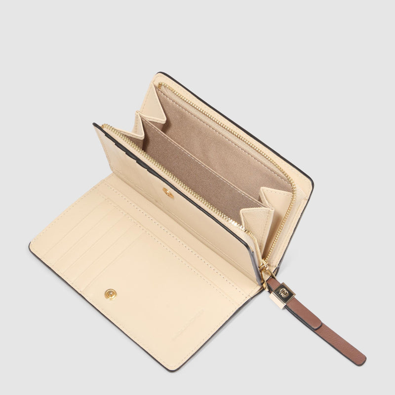 Portafoglio Piquadro Donna Portamonete Portadocumenti Pelle Marrone/Beige
