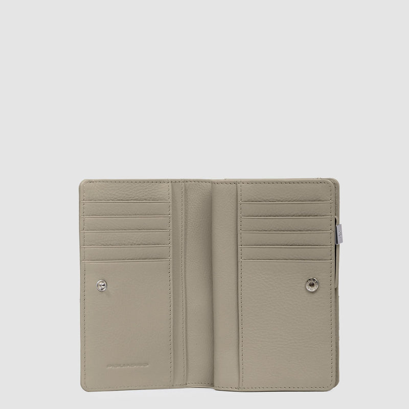 Portafogli Piquadro Portafoglio Donna Zip Portamonete Portadocumenti Tessuto Inserti Pelle Beige