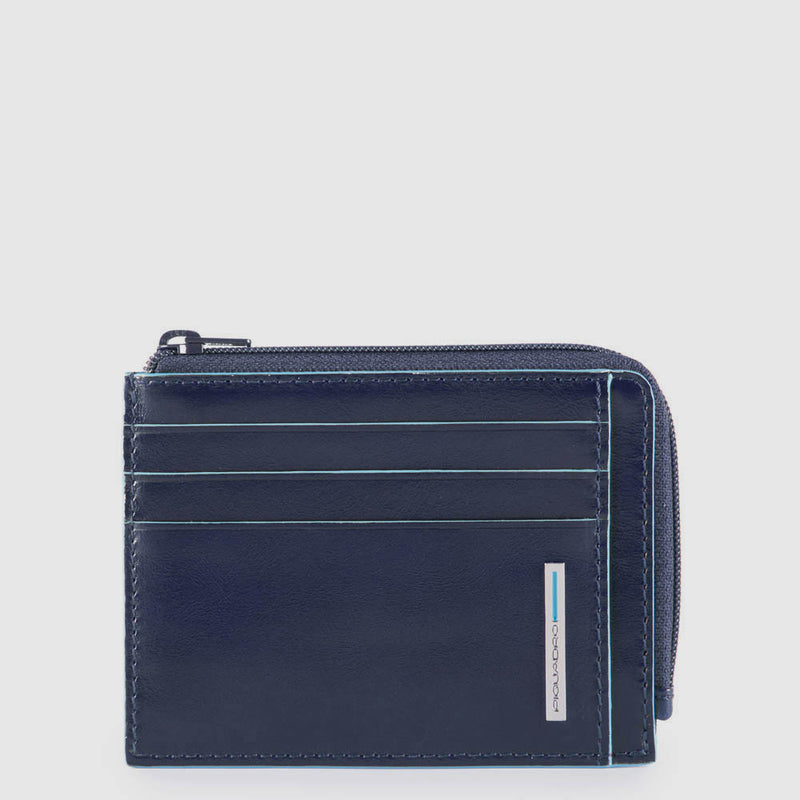 Portacarte Di Credito Piquadro Bustina Tascabile Portamonete Pelle Blu