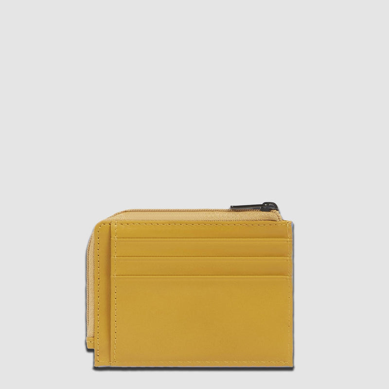 Portacarte Di Credito Piquadro Bustina Tascabile Zip Portamonete Pelle Gialla