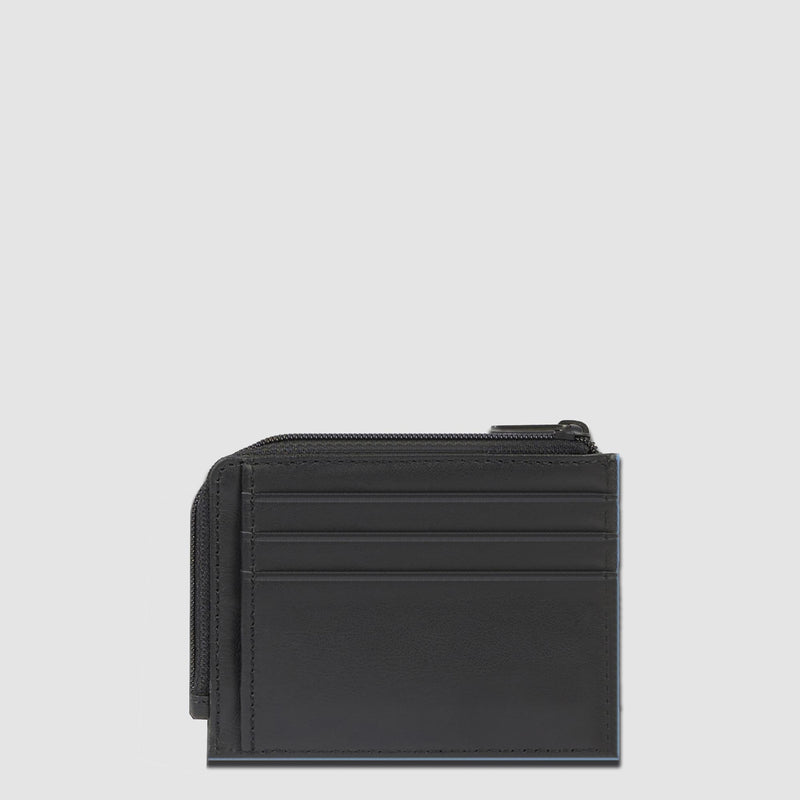 Portacarte Di Credito Piquadro Bustina Tascabile Zip Portamonete Pelle Nera