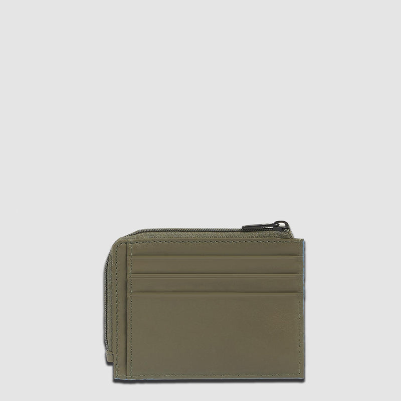 Portacarte Di Credito Piquadro Bustina Tascabile Zip Portamonete Pelle Verde
