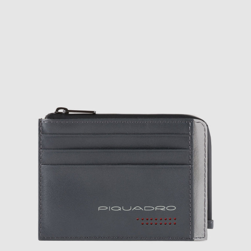 Portacarte Di Credito Piquadro Bustina Porta Carte e Portamonete Pelle Grigia Nera