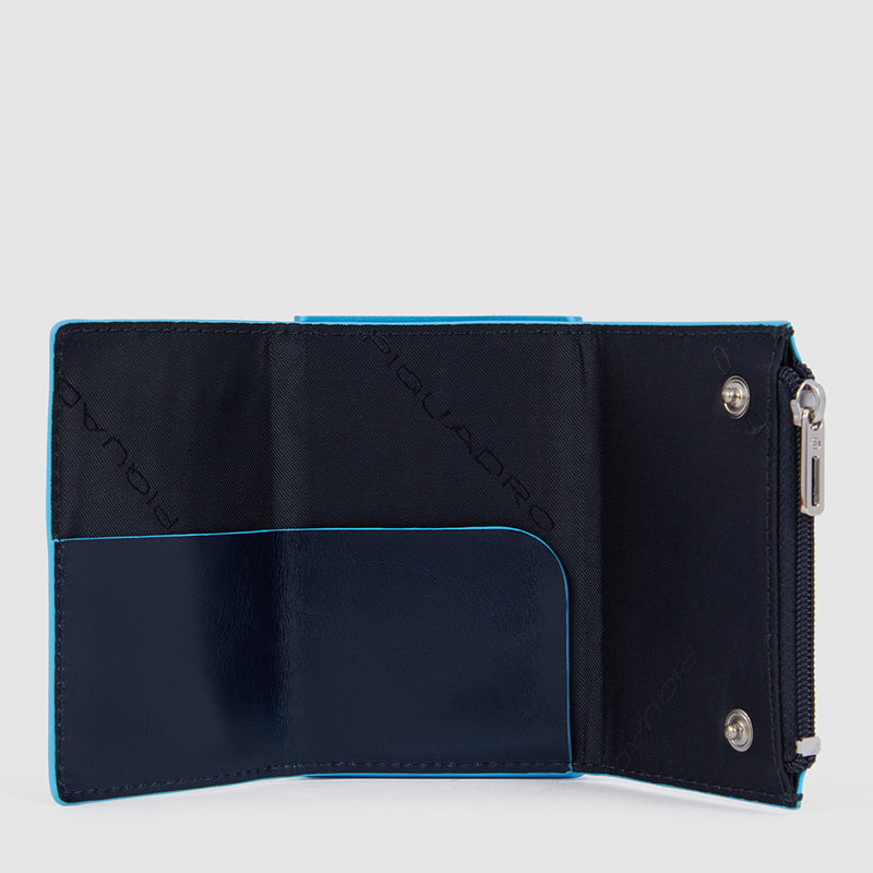 Portacarte Di Credito Piquadro Rigido Sliding System Porta Banconote E Portamonete In Pelle Blu
