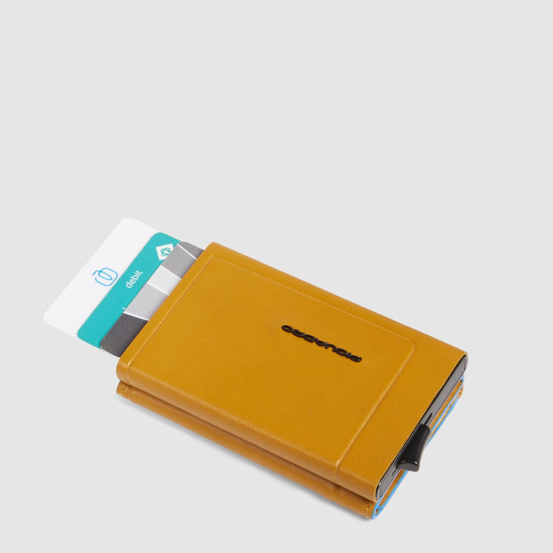 Portacarte Di Credito Piquadro Verticale Rigido Sliding System Porta Banconote Zip Monete Pelle Gialla