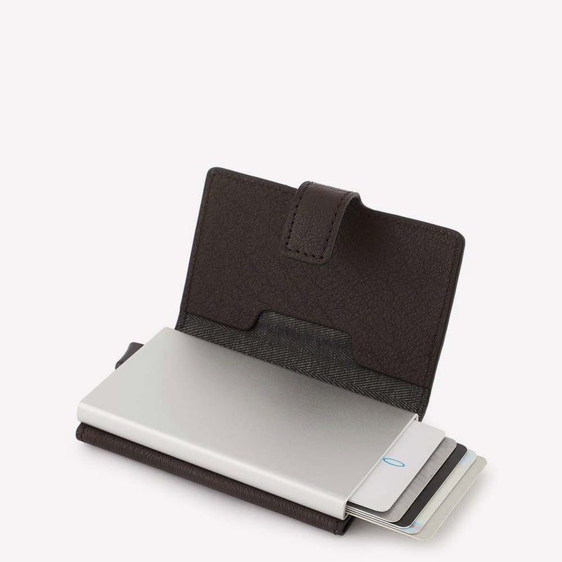Portacarte Di Credito Piquadro Porta Carte Verticale Sliding System Banconote Pelle Color Testa di Moro