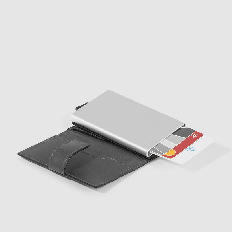 Portacarte Di Credito Piquadro Sliding System Porta Banconote Tessuto Inserti Pelle Nera