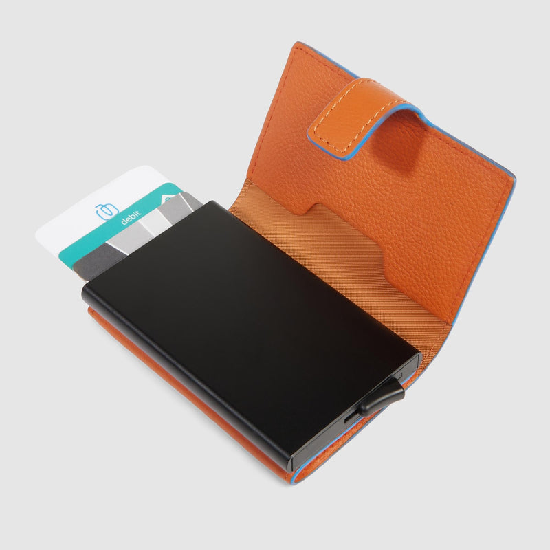Portacarte Di Credito Piquadro Verticale Rigido Sistema Sliding System Porta Banconote Pelle Arancione
