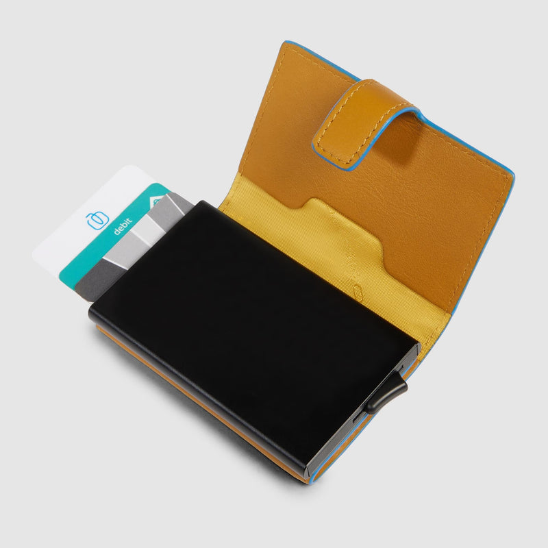 Portacarte Di Credito Piquadro Verticale Rigido Sistema Sliding System Porta Banconote Pelle Gialla