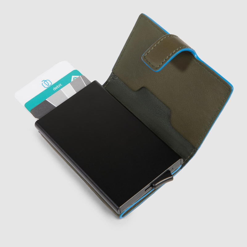 Portacarte Di Credito Piquadro Verticale Rigido Sistema Sliding System Porta Banconote In Pelle Verde