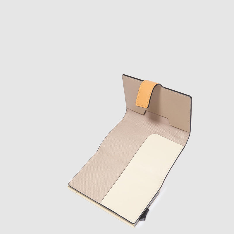 Portacarte Di Credito Piquadro Verticale Rigido Sistema Sliding System Porta Banconote Pelle Gialla