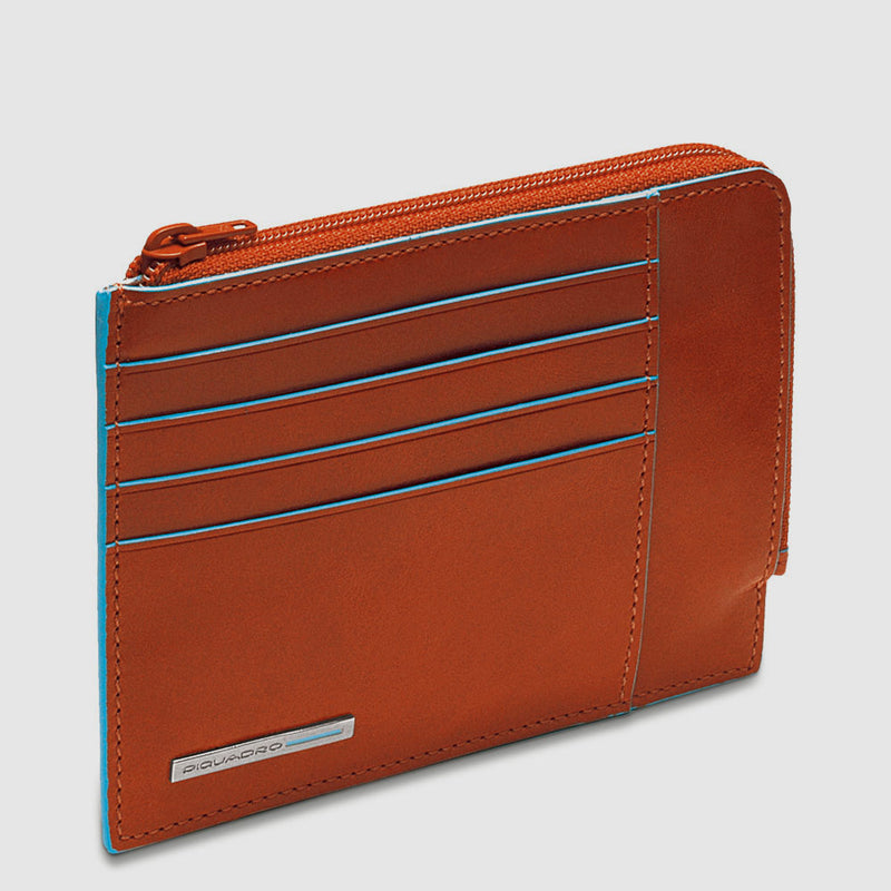 Portachiavi Piquadro Mos Due Anelle Inserto Rettangolare Pelle Martellata Blu