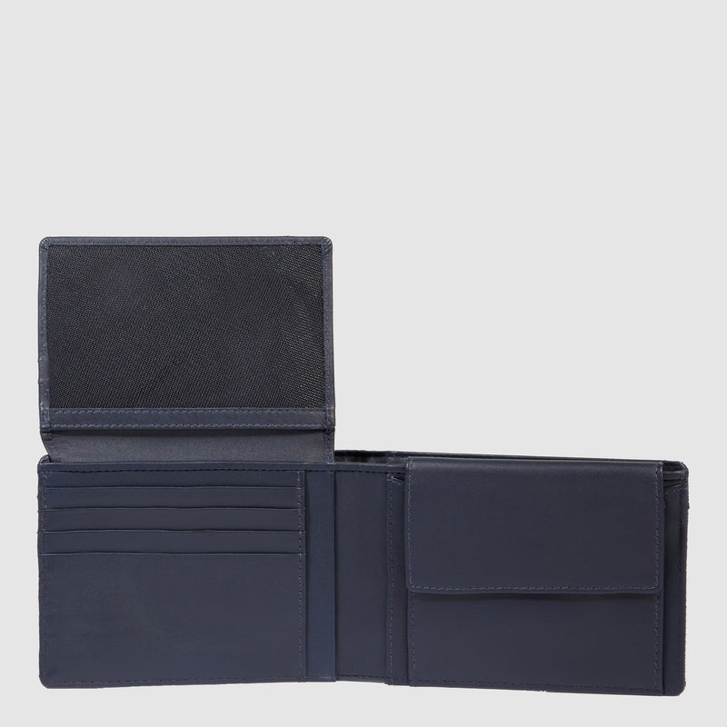 Portafogli Piquadro Portafoglio Uomo Portamonete Volantino Portadocumenti Tessuto Inserti Pelle Blu