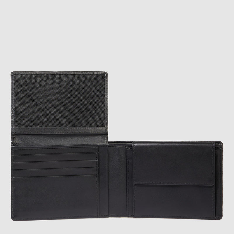 Portafogli Piquadro Portafoglio Uomo Portamonete Volantino Portadocumenti Tessuto Inserti Pelle Nera