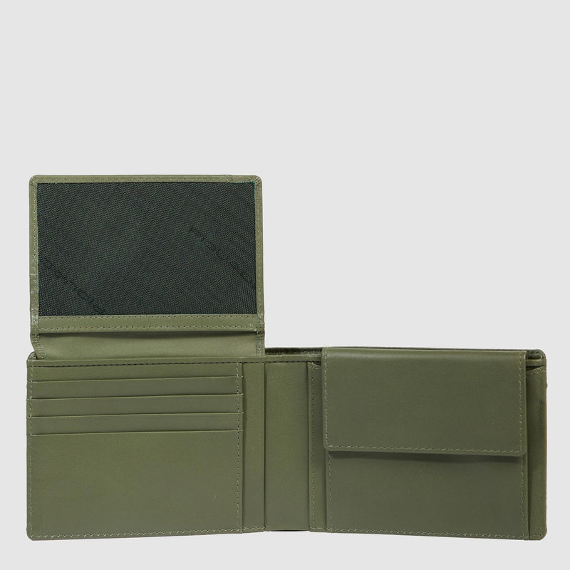 Portafogli Piquadro Portafoglio Uomo Portamonete Volantino Portadocumenti Tessuto Inserti Pelle Verde
