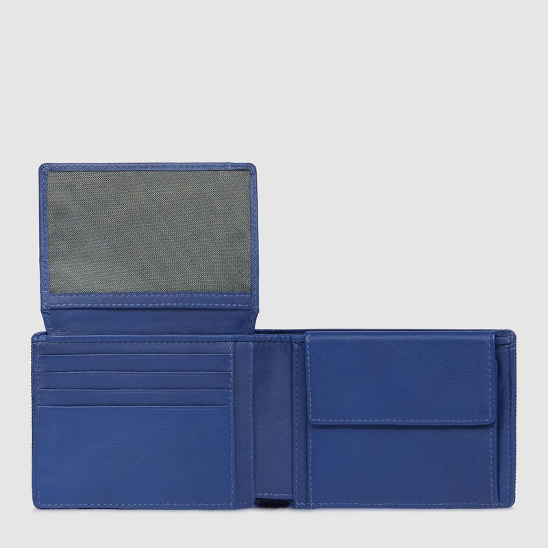 Portafogli Piquadro Portafoglio Uomo Portamonete Volantino Portadocumenti Tessuto Inserti Pelle Blu