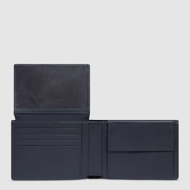 Portafogli Piquadro Portafoglio Uomo Portamonete Volantino Portadocumenti Tessuto Inserti Pelle Nera