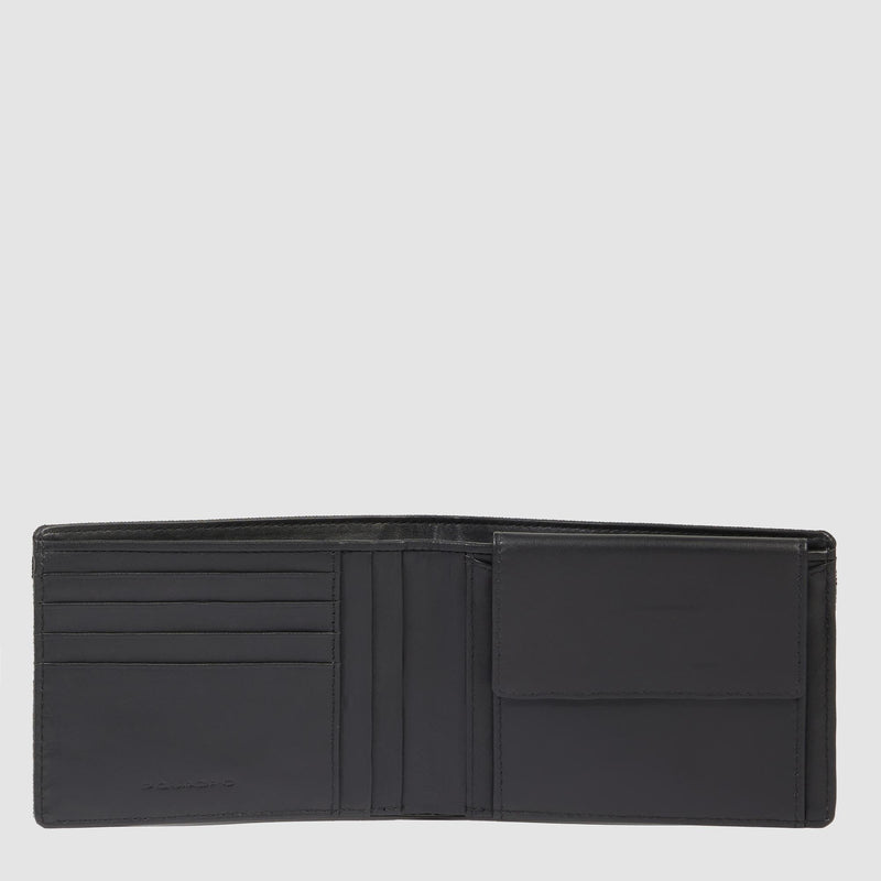 Portafogli Piquadro Portafoglio Uomo Portamonete Portadocumenti Tessuto Inserti Pelle Nera