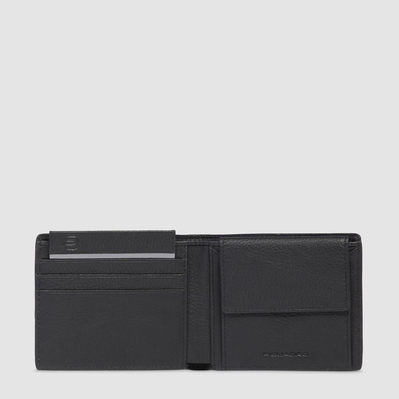 Portafogli Piquadro Portafoglio Uomo Portamonete Volantino Portadocumenti Removibile Pelle Martellata Nera
