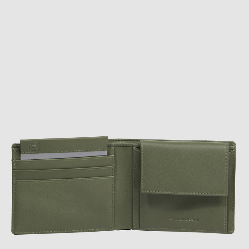 Portafogli Piquadro Portafoglio Uomo Portamonete Volantino Portadocumenti Removibile Tessuto Inserti Pelle Verde
