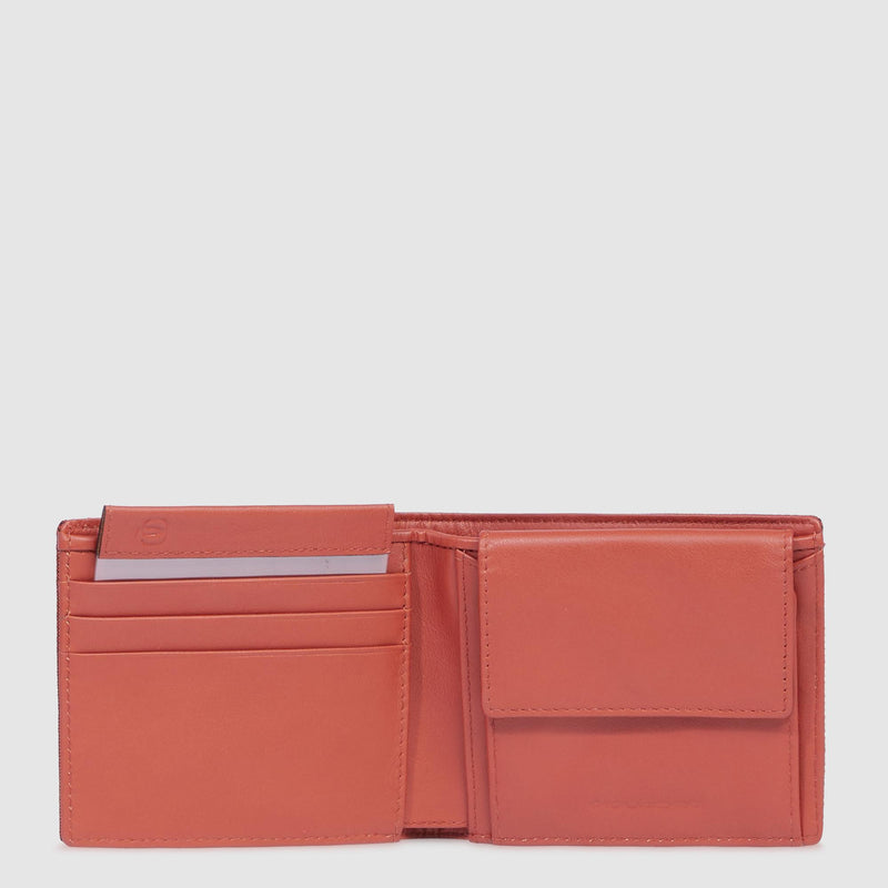 Portafogli Piquadro Portafoglio Uomo Piccolo Portamonete Portadocumenti Tessuto Inserti Pelle Arancio