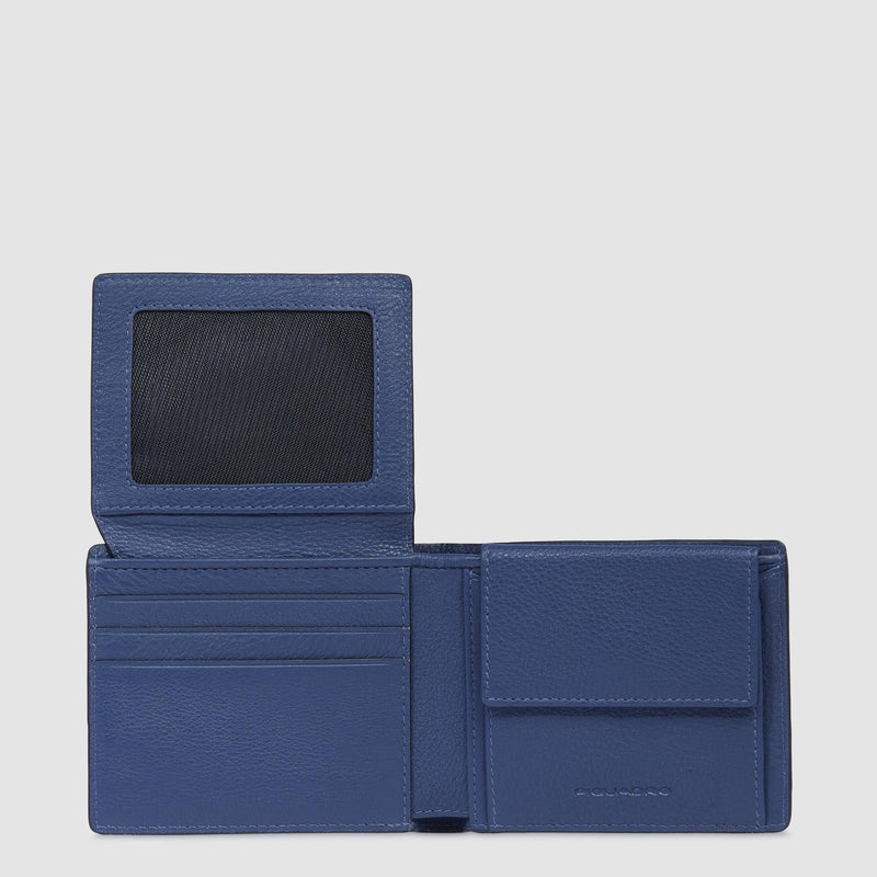 Portafogli Piquadro Portafoglio Uomo Portamonete Volantino Portadocumenti Pelle Martellata Blu