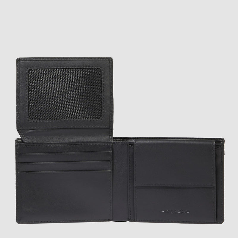 Portafogli Piquadro Portafoglio Uomo Portamonete Volantino Portadocumenti Tessuto Inserti Pelle Nera