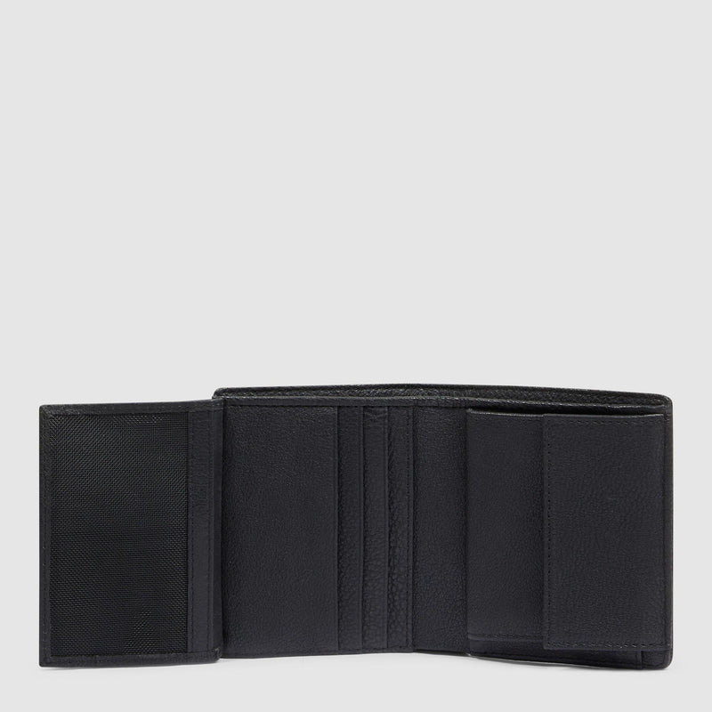 Portafoglio Piquadro Uomo Verticale Portamonete Portadocumenti Tessuto Inserti Pelle Nera