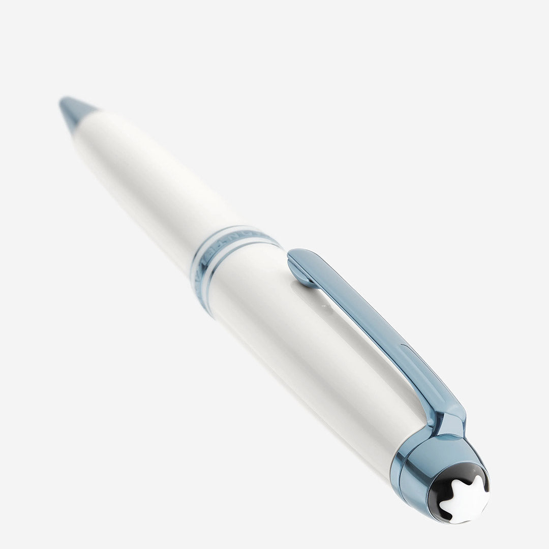 Penna Montblanc Meisterstuck Glacier White Resina Bianca Finiture Azzurro