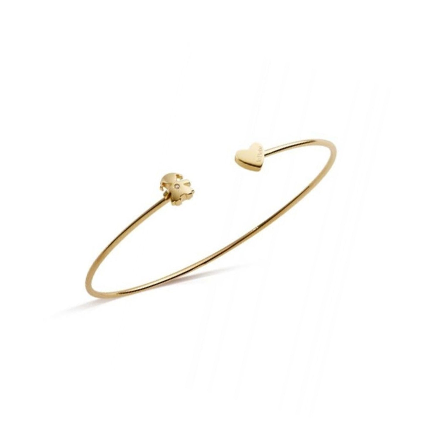 Bracciale Rigido Lebebé Les Petits Oro Giallo 9 Kt aperto Cuore E Bimba Diamante