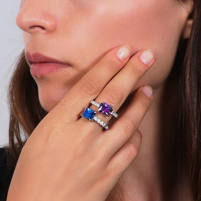 Anello Amen Cocktail Argento Zircone Blu Centrale - Misura 14
